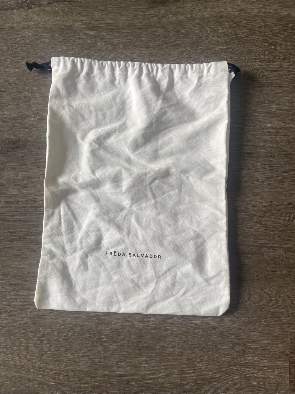 Freda Salvador White Cotton Drawstring Dust Bag with Black Cord
